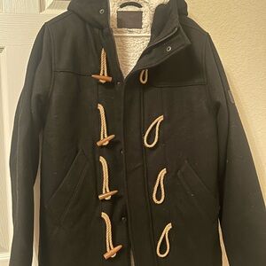 Etnies Black Hooded Toggle Pea Coat with Rope Accents